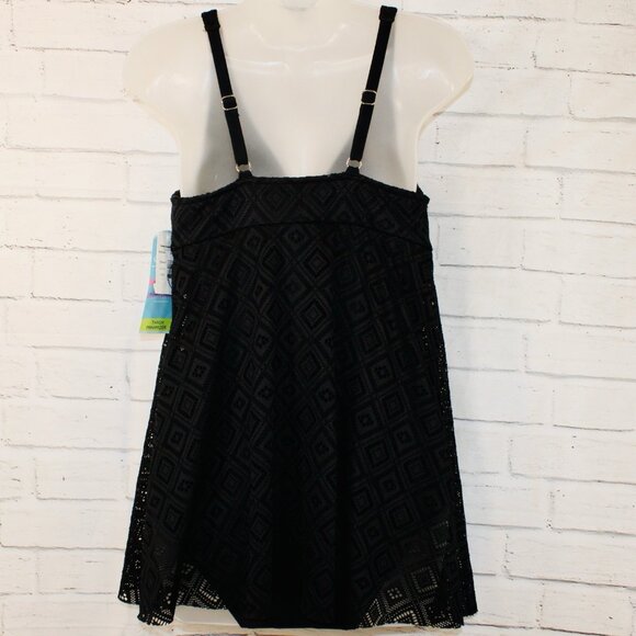 Swim Solutions Black Size 12 Crochet Flyaway Tummy-Control Swimdress NWT $109 - Picture 10 of 11